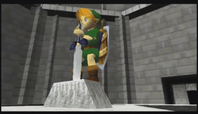 Link Statue Holding Sword And Shield GIF