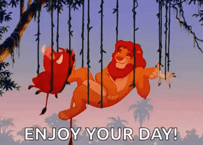 Lion And Baboon Hanging From Tree Saying Enjoy Your Day GIF
