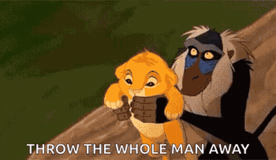 Lion And Monkey Saying Throw The Whole Man Away GIF