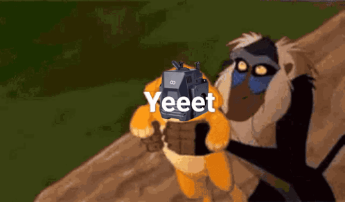 Lion And Monkey With Yeeet Device GIF