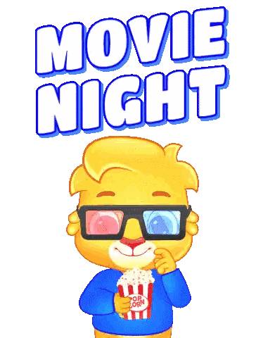 Lion In 3D Glasses Holding Popcorn Movie Night Sticker