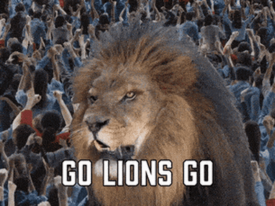 Lion In Front Of Crowd Saying Go Lions Go GIF