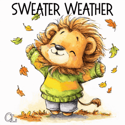 Lion In Green And Yellow Sweater Saying Sweater Weather GIF