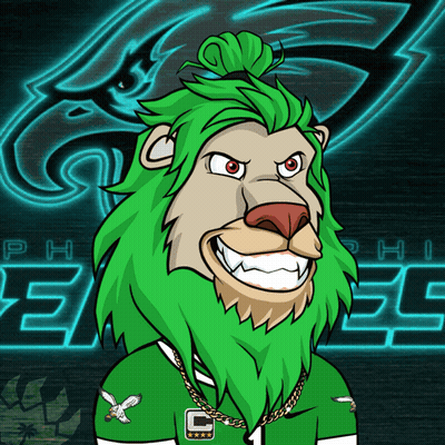 Lion In Green Jersey With Philadelphia Eagles Logo GIF