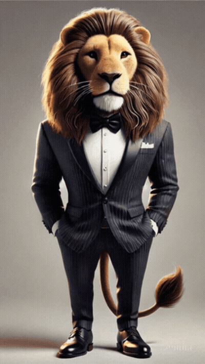Lion In Suit And Bow Tie GIF