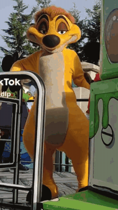 Lion King Mascot Standing In Front Of Green Box Saying Tok GIF