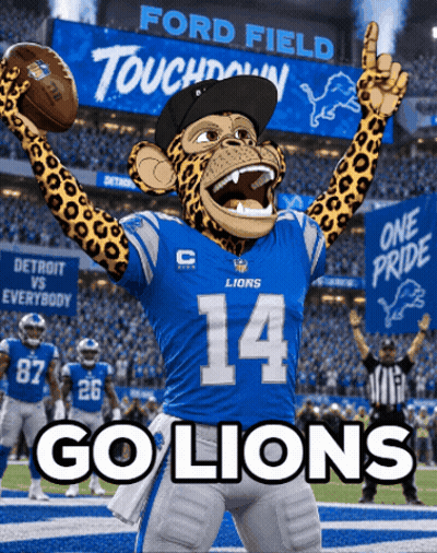 Lion Mascot Holding Football In Front Of Ford Field Sign GIF