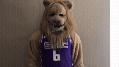 Lion Mascot In Purple Jersey Number 6 GIF