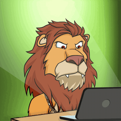 Lion Sitting At Desk Looking At Laptop GIF