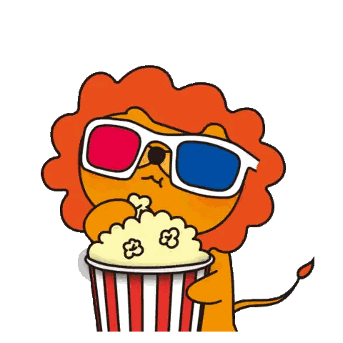 Lion Wearing 3D Glasses Eating Popcorn Sticker
