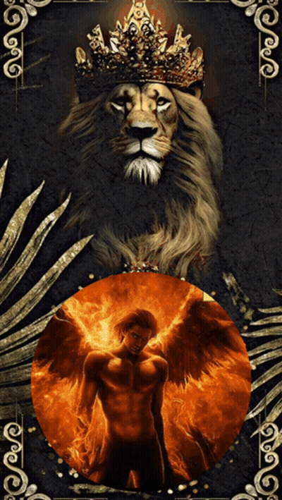 Lion Wearing Crown Next To Angel GIF