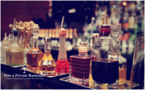 Liquor Bottles On Tray With Hire A Private Bartender GIF