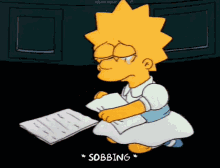 Lisa Simpson Heart Broken Crying Sobbing Ripping Paper