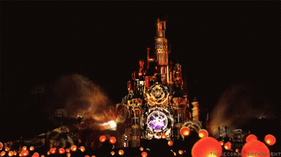 Lit Castle At Night With Text GIF
