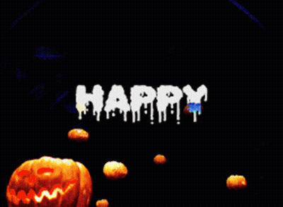 Lit Pumpkin In Front Of Happy Sign GIF