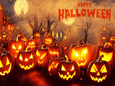 Lit Pumpkins Saying Happy Halloween GIF