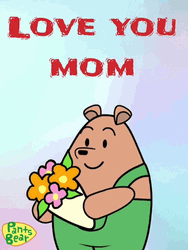 Little Bear Giving Flower Love You Mom Sticker GIF
