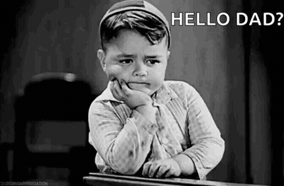 Little Boy At Desk Hand On Chin Hello Dad GIF