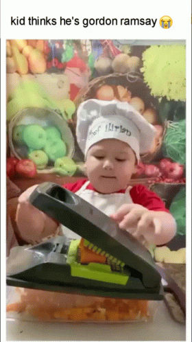 Little Boy Chef Cutting Vegetables GIF
