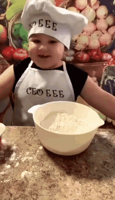 Little Boy Chef Hat Apron CEO EEE GIF