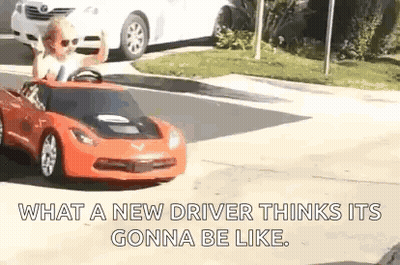 Little Boy Driving Red Toy Car GIF