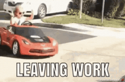 Little Boy Driving Red Toy Car Saying Leaving Work GIF