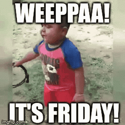 Little Boy Holding Leash Saying It's Friday