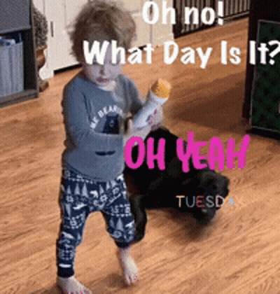 Little Boy Holding Microphone Saying Oh No What Day Is It Oh Yeah Tuesday GIF