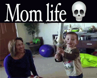 Little Boy Holding Sword Saying Mom Life GIF