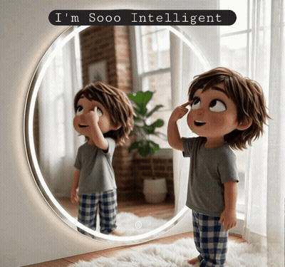 Little Boy In Front Of Mirror I'm Sooo Intelligent GIF