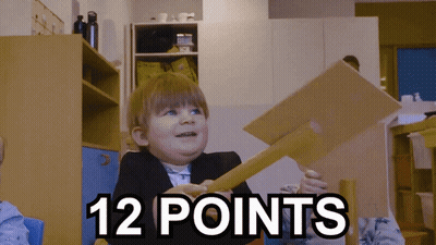 Little Boy In Suit Holding Cardboard Saying 12 Points GIF