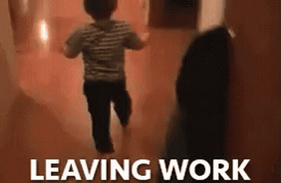 Little Boy Running Down Hallway Leaving Work Behind GIF
