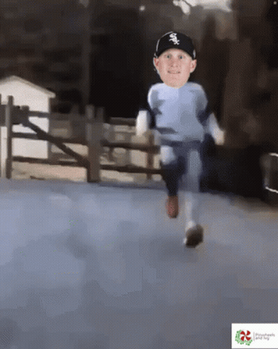 Little Boy Running In White Sox Hat GIF