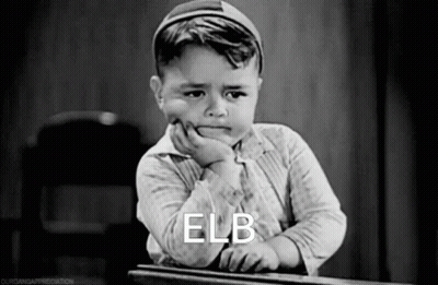 Little Boy Sitting At Desk With Hand On Chin Saying Elb GIF