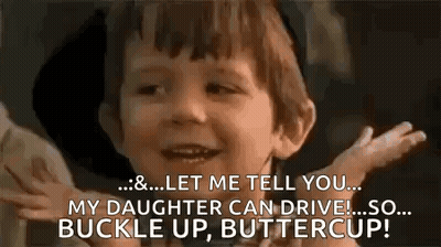 Little Boy Smiling Says My Daughter Can Drive GIF