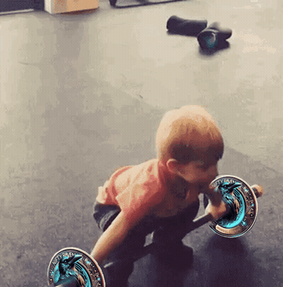 Little Boy Squatting With Liberty Barbell GIF