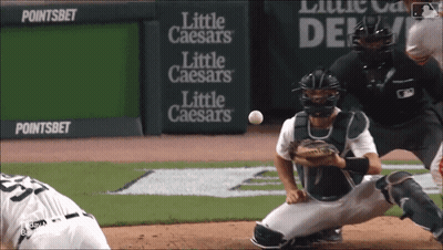 Little Caesars Sign Behind Catcher GIF