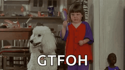 Little Girl Brushing Teeth Next To Poodle GIF