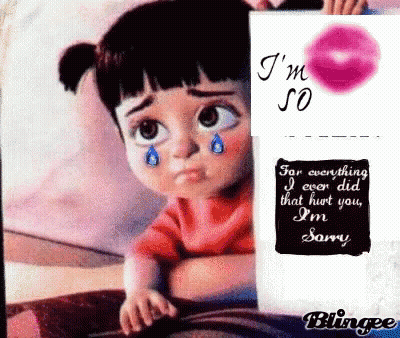 Little Girl Crying Holding Card Saying I'm So Sorry For Everything GIF
