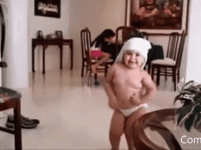 Little Girl Dancing In Diaper And Head Bandage GIF