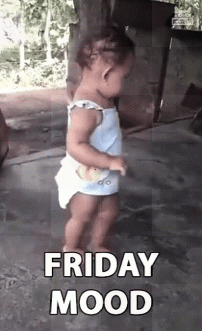Little Girl Dancing In Front Of Friday Mood Sign GIF