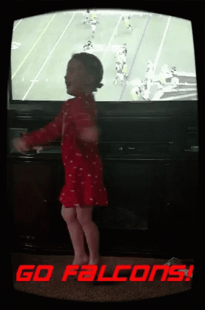 Little Girl Dancing In Front Of TV Saying Go Falcons GIF