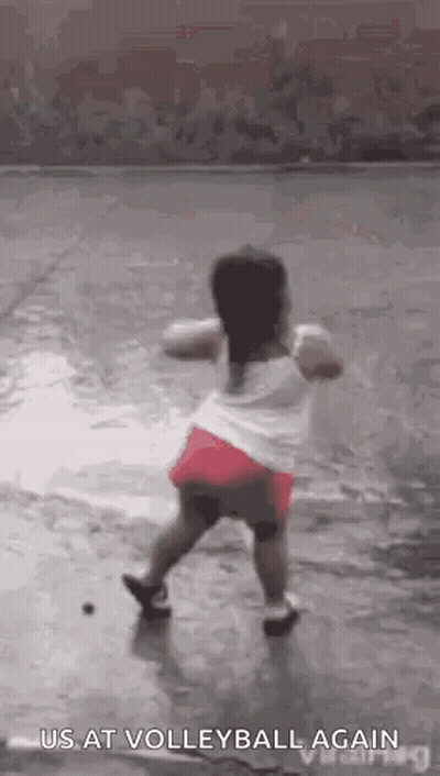 Little Girl Dancing In Rain Playing Volleyball GIF