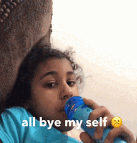 Little Girl Drinking Blue Bottle GIF