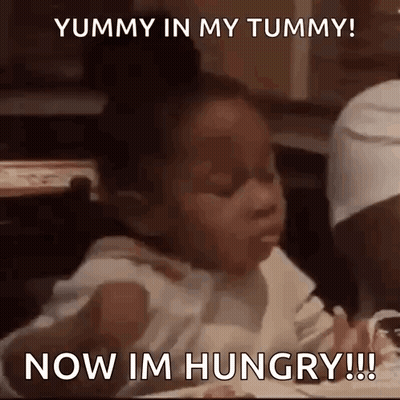 Little Girl Eating Food Saying Yummy In My Tummy Now Im Hungry GIF