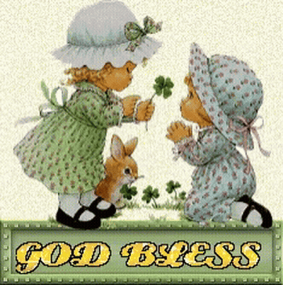 Little Girl Giving Clover To Another With God Bless GIF