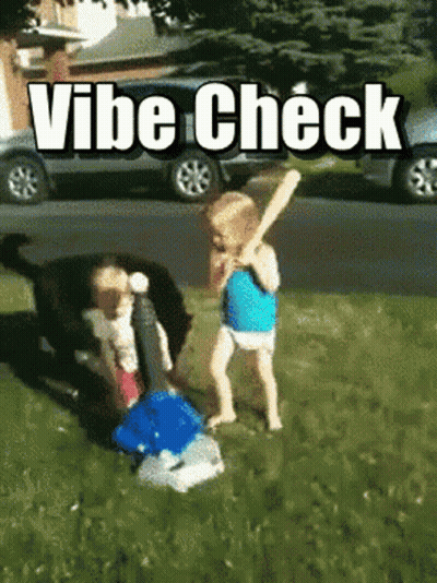 Little Girl Holding Baseball Bat With Vibe Check GIF