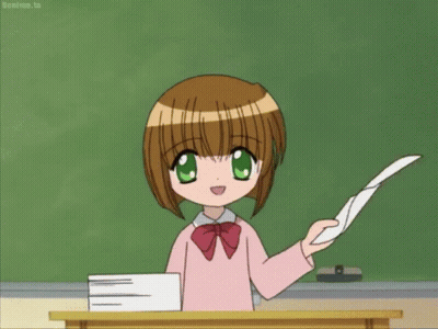 Little Girl Holding Paper At Blackboard GIF