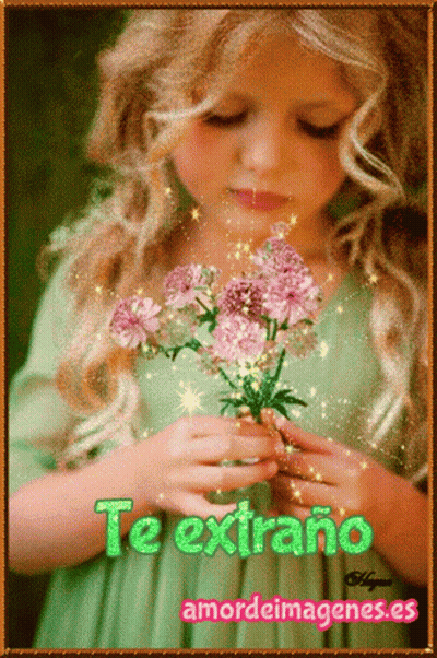 Little Girl Holding Pink Flowers Te Extrano