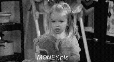 Little Girl Holding Teddy Bear Saying Money Pls GIF
